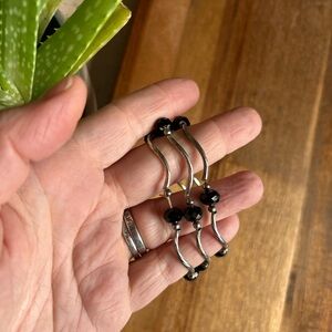 Elegant Black and Silver Stacking Bracelets, Set of 3